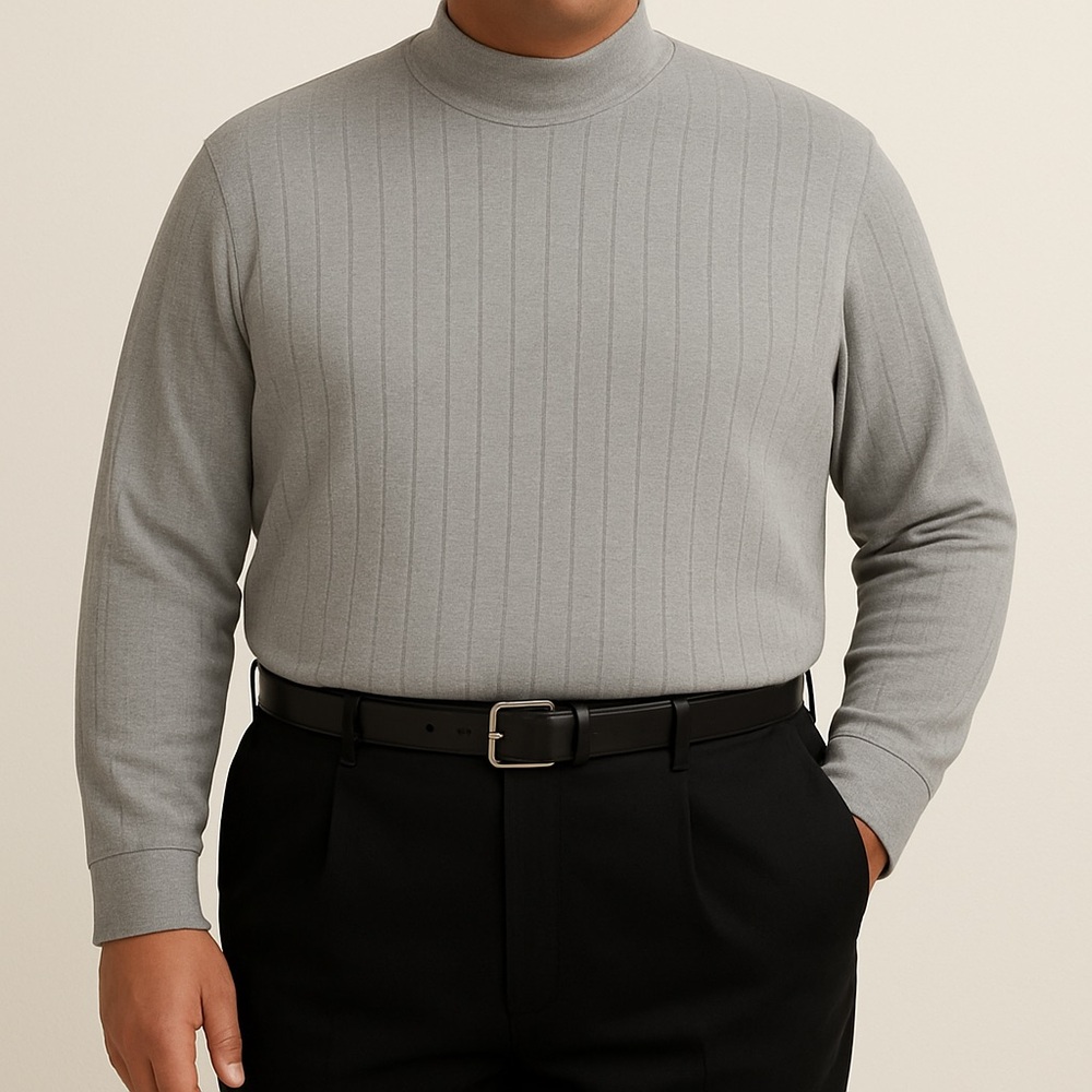 JOHN ASHFORD Heather Gray Ribbed Mockneck Top Size XL Neutral Career‎ Normcore